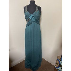 Carlos Miele Teal Beaded Strap Prom Gown